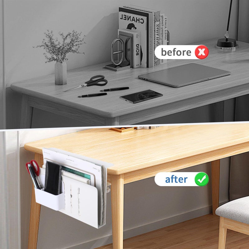 osseph Desk Side Storage  Under Desk Laptop Holder with Anti-Scratch Pad & Magnetic Pen Holder  Laptop Holder for Table  No Drill Hanging Table Organizer Fits Flat Edge 0.3"" to 2.3"" - Image 3